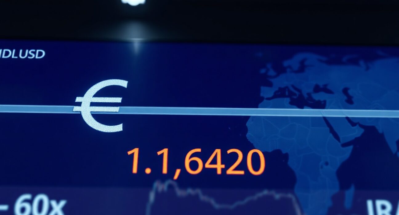EUR/USD exchange rate at 1.1640 on a trading screen amid US-Iran tensions