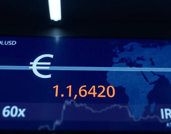 EUR/USD exchange rate at 1.1640 on a trading screen amid US-Iran tensions