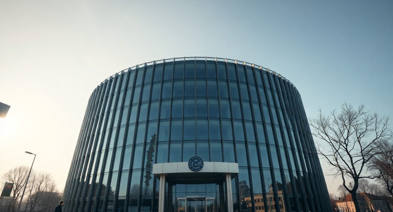 European Central Bank headquarters in Frankfurt under overcast sky, representing eurozone monetary policy and currency markets.