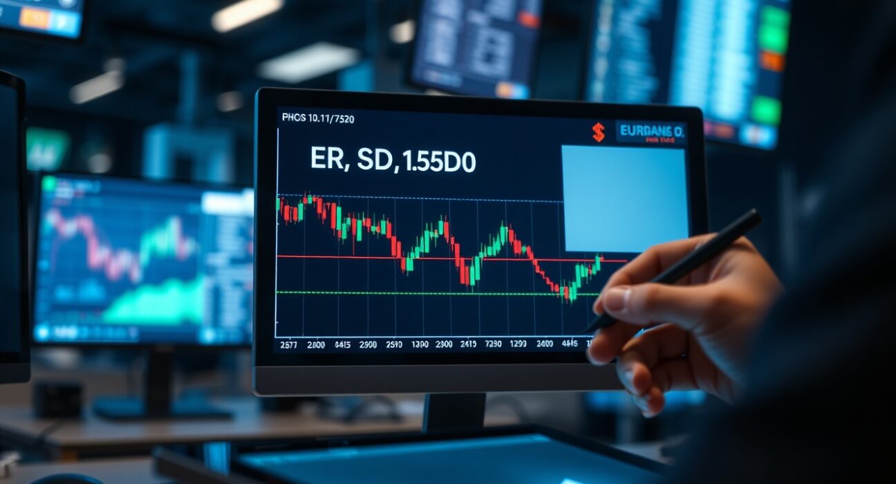 EUR/USD chart hovering below 1.1750 on a trading monitor ahead of US CPI data release