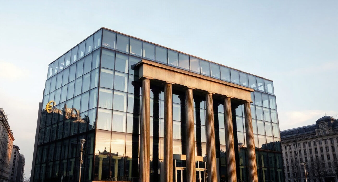 European Central Bank building in Frankfurt, symbolizing euro strength amid US dollar weakness