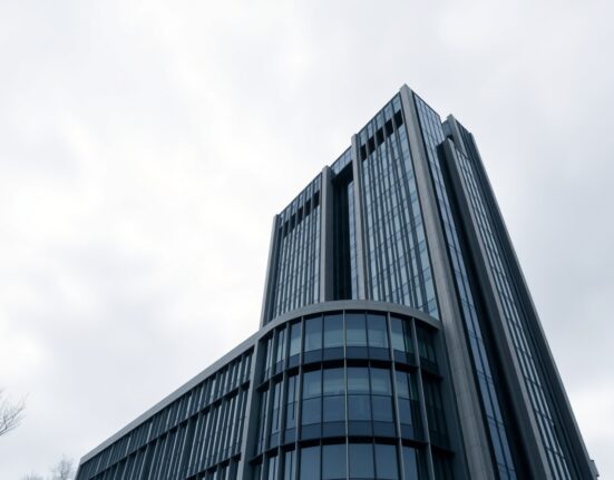 European Central Bank headquarters in Frankfurt on a cloudy day, reflecting cautious market sentiment.