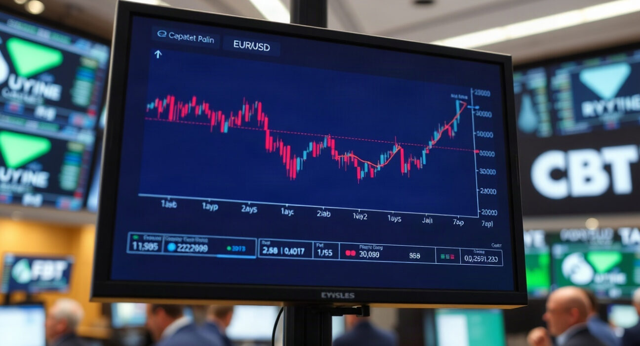 EUR/USD currency pair on a trading screen showing consolidation