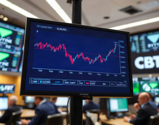 EUR/USD currency pair on a trading screen showing consolidation