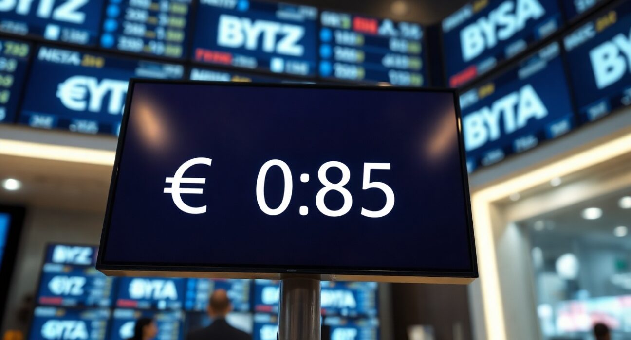 Digital trading screen showing EUR/GBP exchange rate with euro and pound symbols
