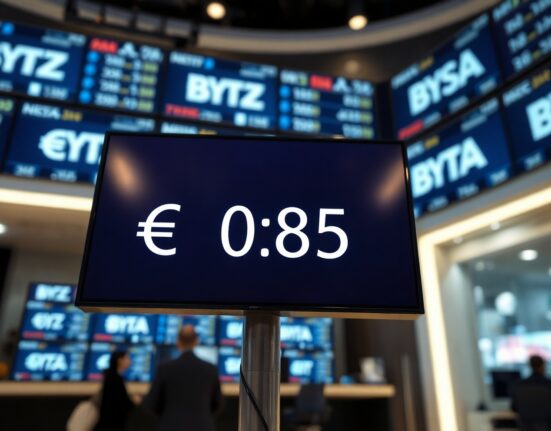 Digital trading screen showing EUR/GBP exchange rate with euro and pound symbols