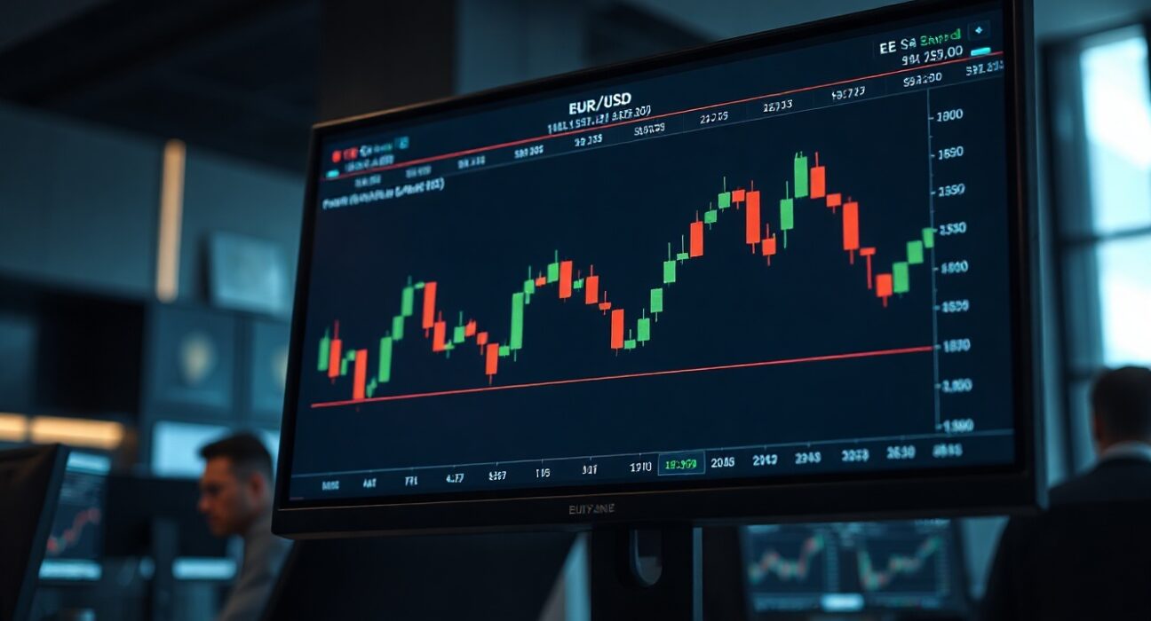 EUR/USD chart showing consolidation pattern on trading screen