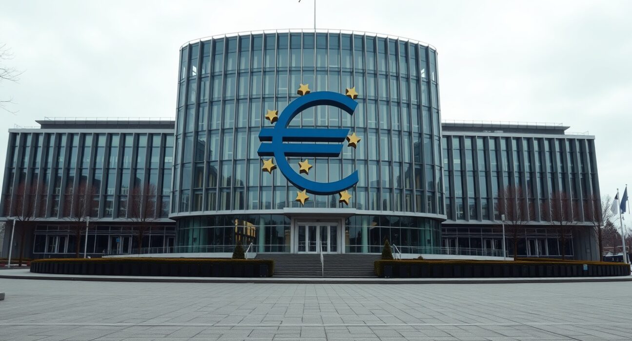 European Central Bank headquarters in Frankfurt on a clear day, representing Eurozone monetary policy.
