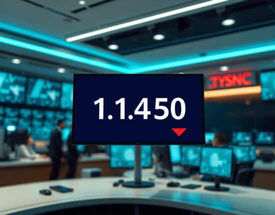 EUR/USD trading screen showing decline near 1.1450 amid geopolitical uncertainty.