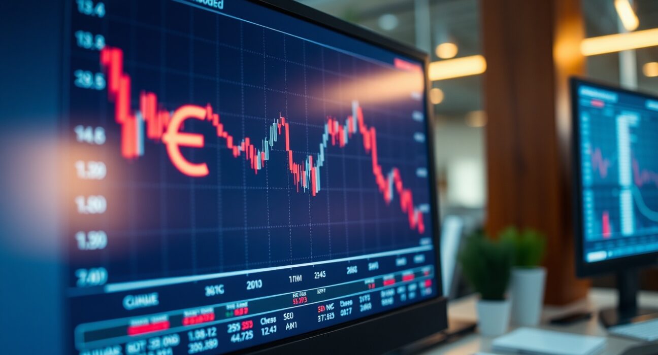 EUR/USD chart showing downward trend as euro falls below 1.1500
