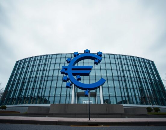 European Central Bank headquarters in Frankfurt on a cloudy day, representing eurozone economic conditions.