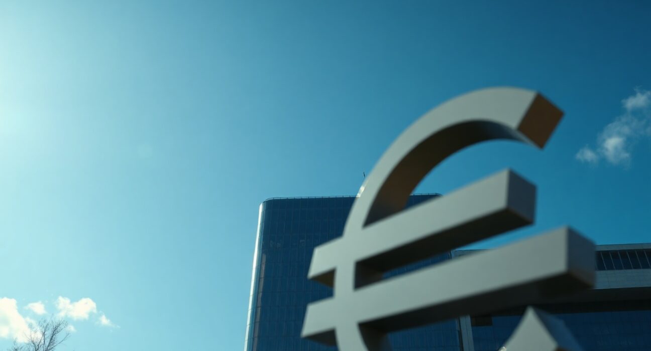 European Central Bank headquarters in Frankfurt, Germany, under a clear sky, representing euro currency markets.