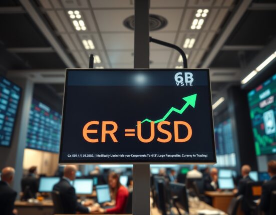 EUR/USD exchange rate chart showing a rebound on a trading floor screen.