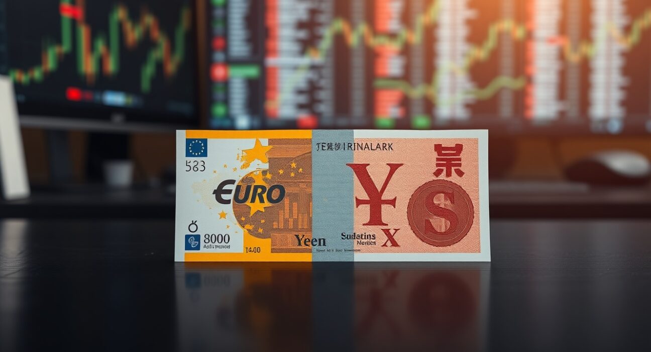 Euro and Japanese Yen banknotes on a desk representing forex market focus on ECB and inflation data.