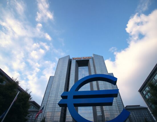 European Central Bank headquarters in Frankfurt on a partly cloudy day, representing eurozone monetary policy