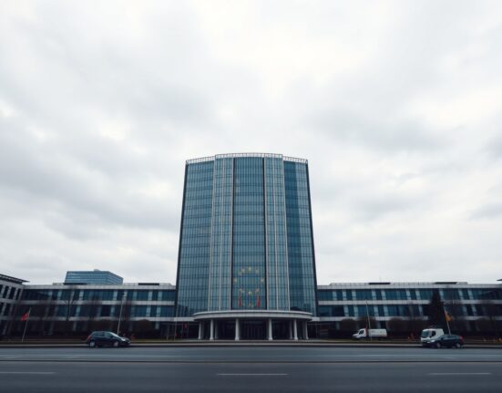 ECB headquarters in Frankfurt under overcast sky, representing eurozone monetary policy and euro downside risk.