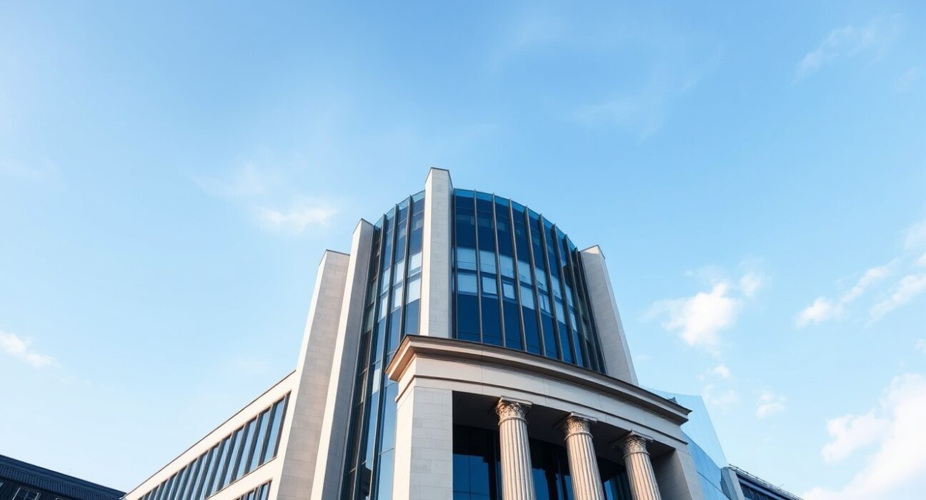 European Central Bank headquarters in Frankfurt, Germany, on a clear day