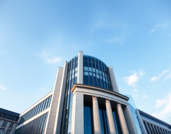 European Central Bank headquarters in Frankfurt, Germany, on a clear day
