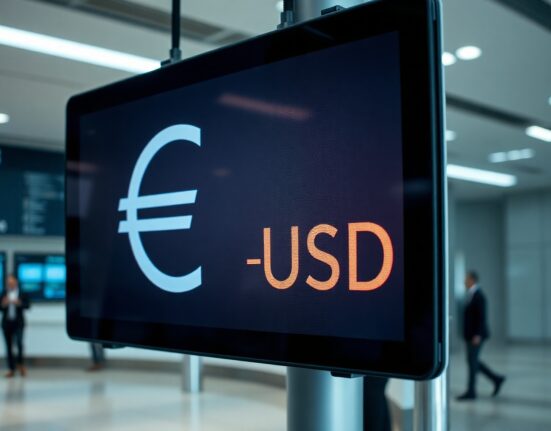 EUR/USD currency exchange rate screen on a trading floor