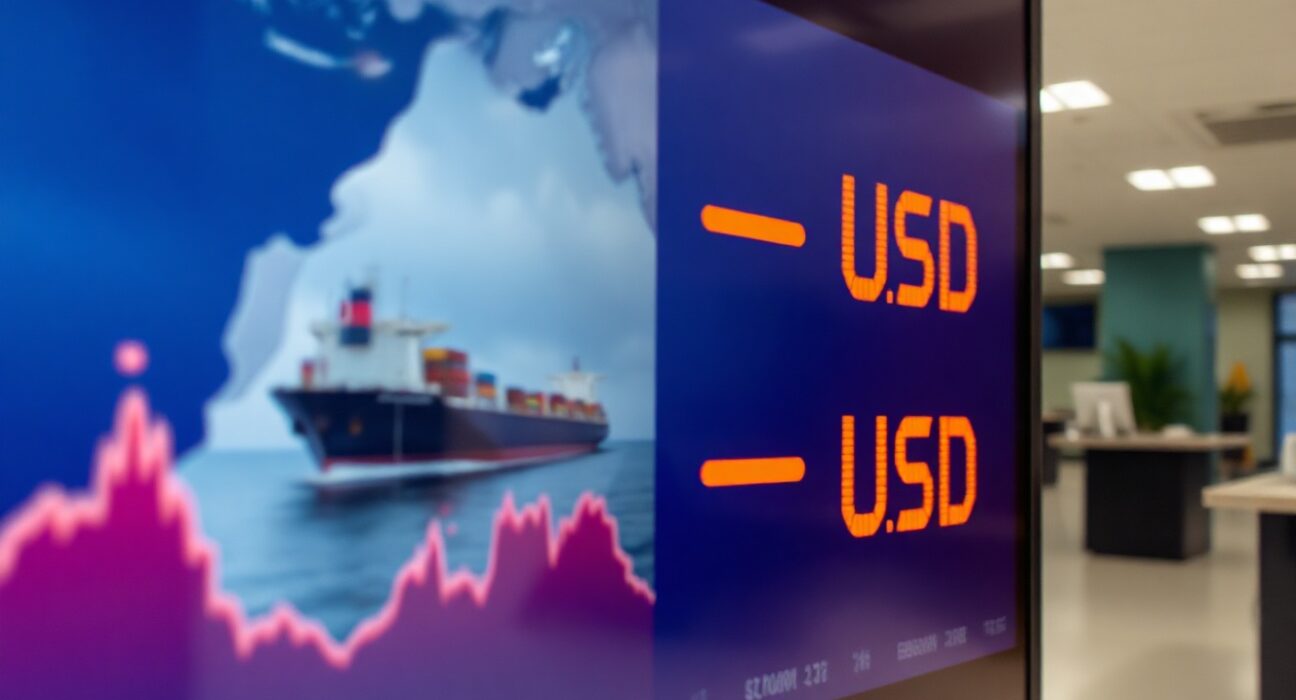 EUR/USD exchange rate display showing a decline below 1.1550 amid Hormuz tensions