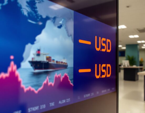 EUR/USD exchange rate display showing a decline below 1.1550 amid Hormuz tensions