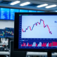 EUR/JPY forex chart showing downward movement on trading screen