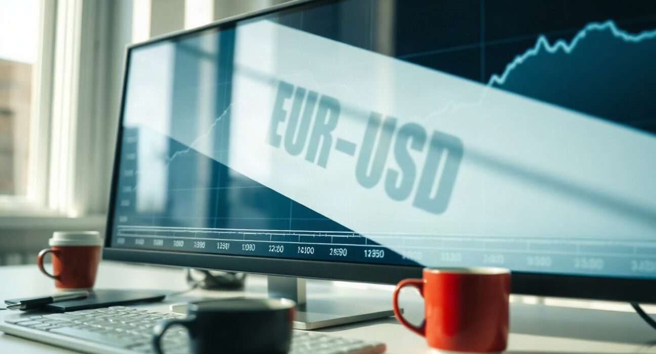 EUR/USD exchange rate chart showing a rebound trend on a trading screen
