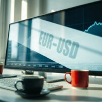EUR/USD exchange rate chart showing a rebound trend on a trading screen