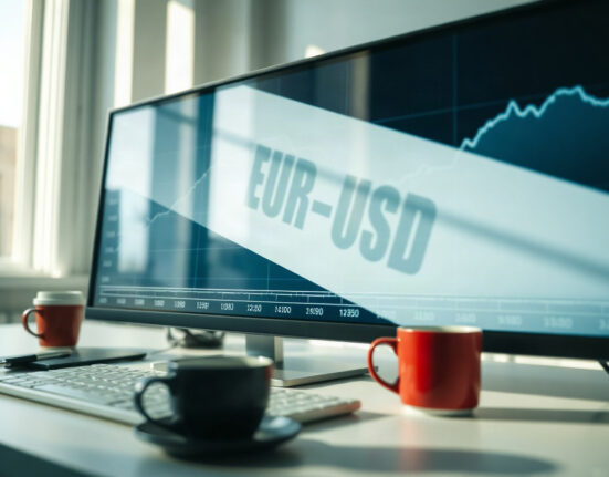 EUR/USD exchange rate chart showing a rebound trend on a trading screen