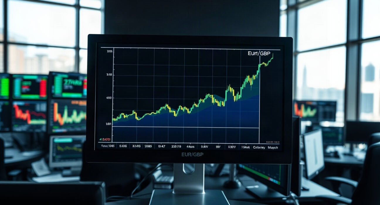 EUR/GBP chart showing uptrend on trading screen