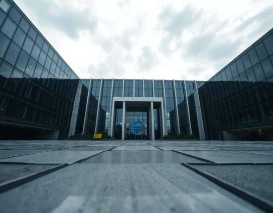European Central Bank headquarters in Frankfurt under overcast sky, symbolizing market anticipation