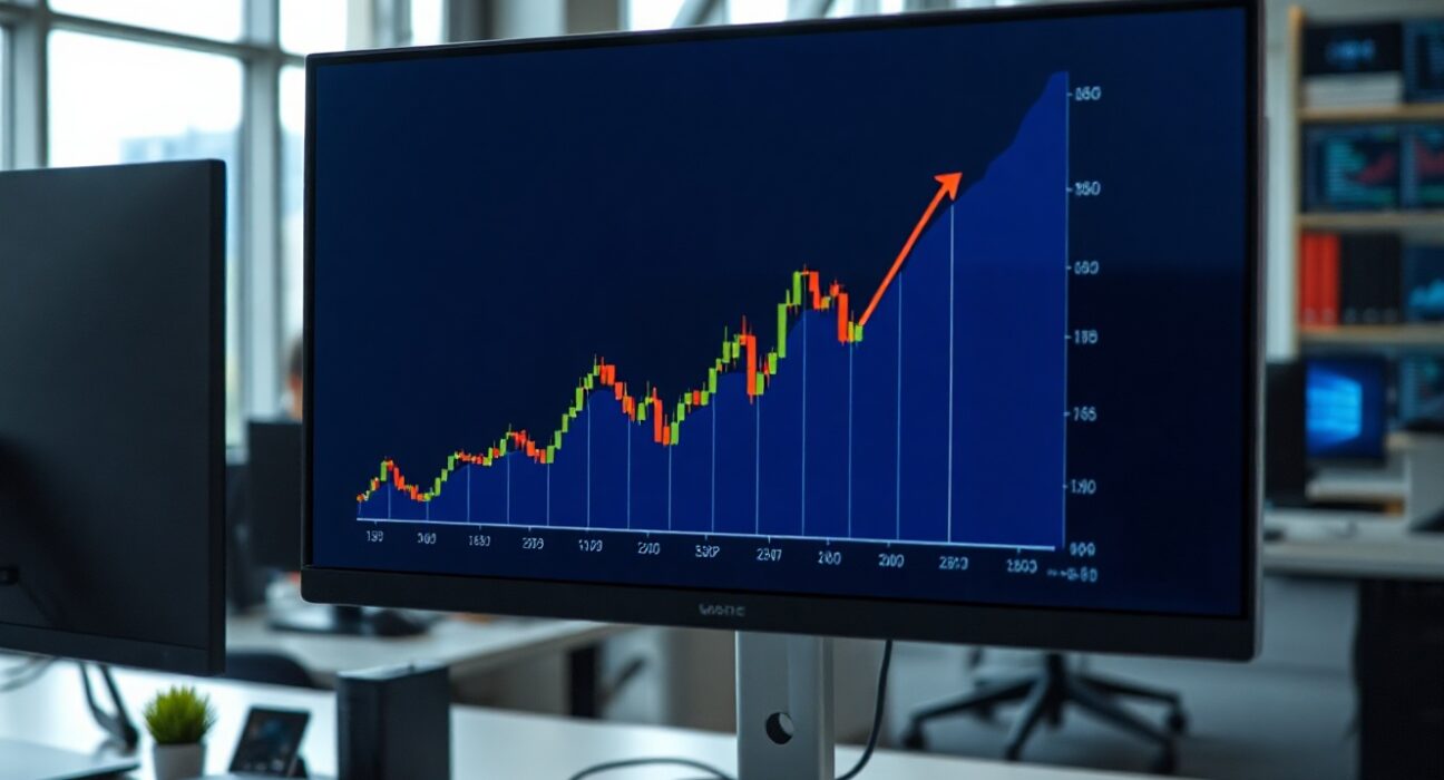 EUR/GBP currency chart showing upward movement on a trading screen