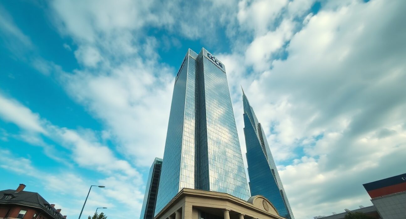 European Central Bank headquarters in Frankfurt, Germany, under natural daylight