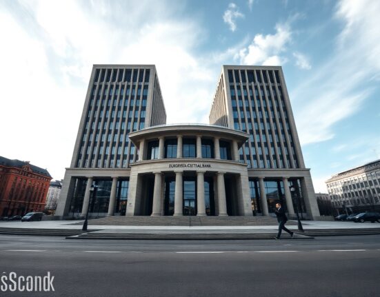 European Central Bank headquarters in Frankfurt under partly cloudy sky