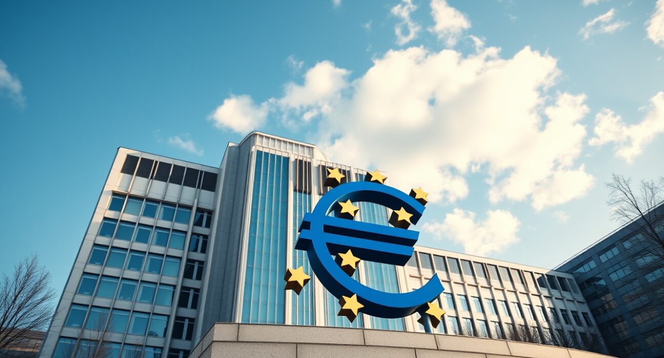 European Central Bank headquarters in Frankfurt under a clear sky