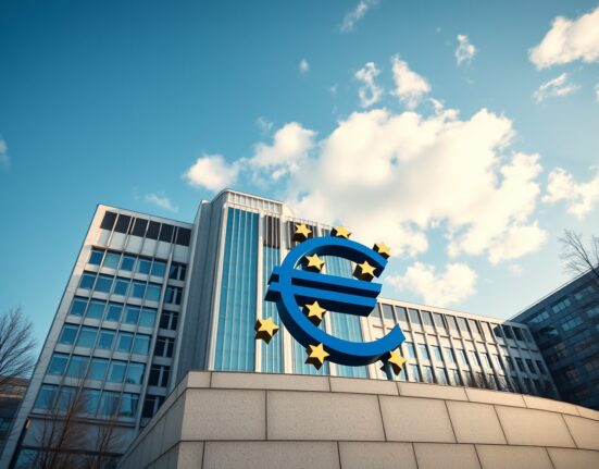 European Central Bank headquarters in Frankfurt under a clear sky