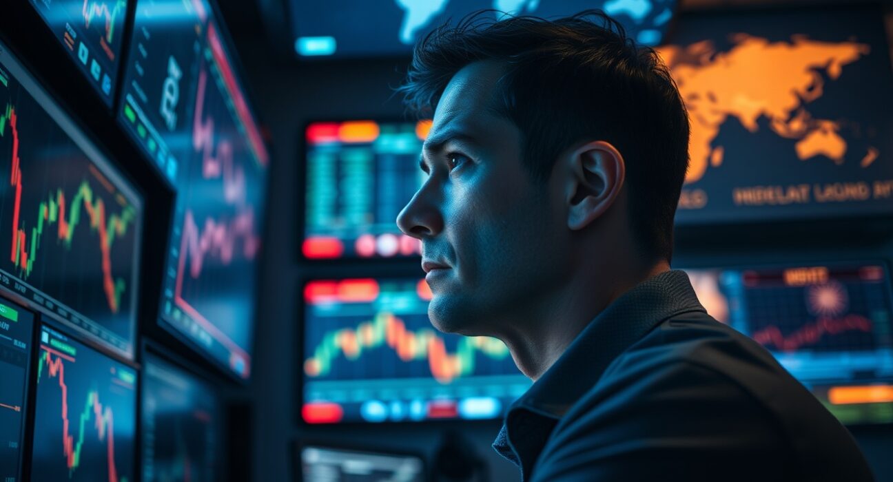 Trader monitors EUR/USD charts amid geopolitical uncertainty after Trump delays Iran strike