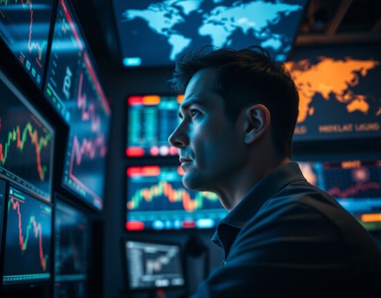 Trader monitors EUR/USD charts amid geopolitical uncertainty after Trump delays Iran strike