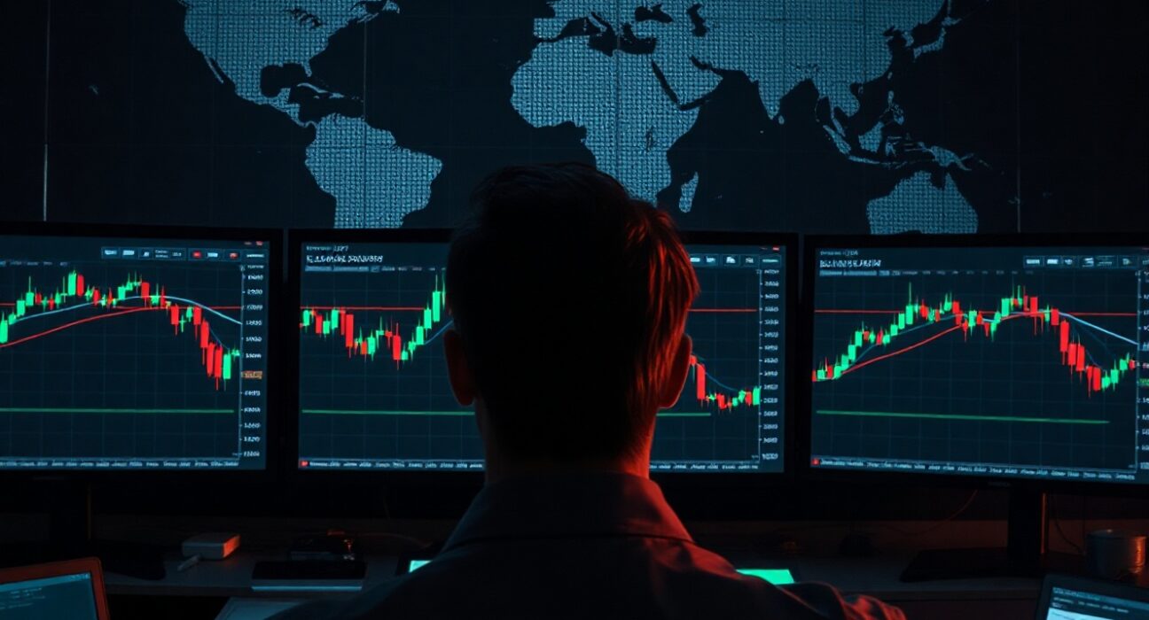 Forex trading desk showing EUR/JPY charts with upward movement