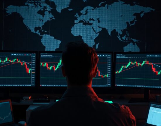 Forex trading desk showing EUR/JPY charts with upward movement