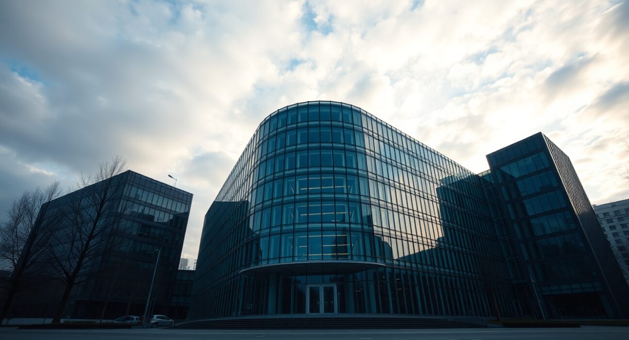 European Central Bank headquarters in Frankfurt with partly cloudy sky, representing euro currency outlook.
