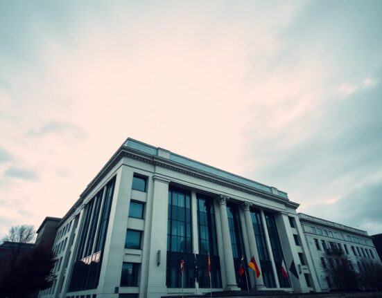 European Central Bank headquarters in Frankfurt, Germany, under overcast sky
