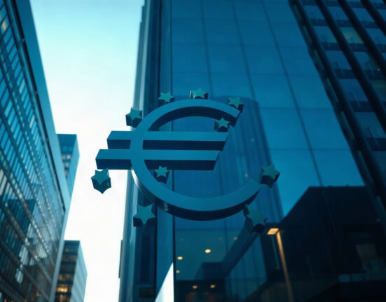 European Central Bank building in Frankfurt, symbolizing euro strength amid positive German data