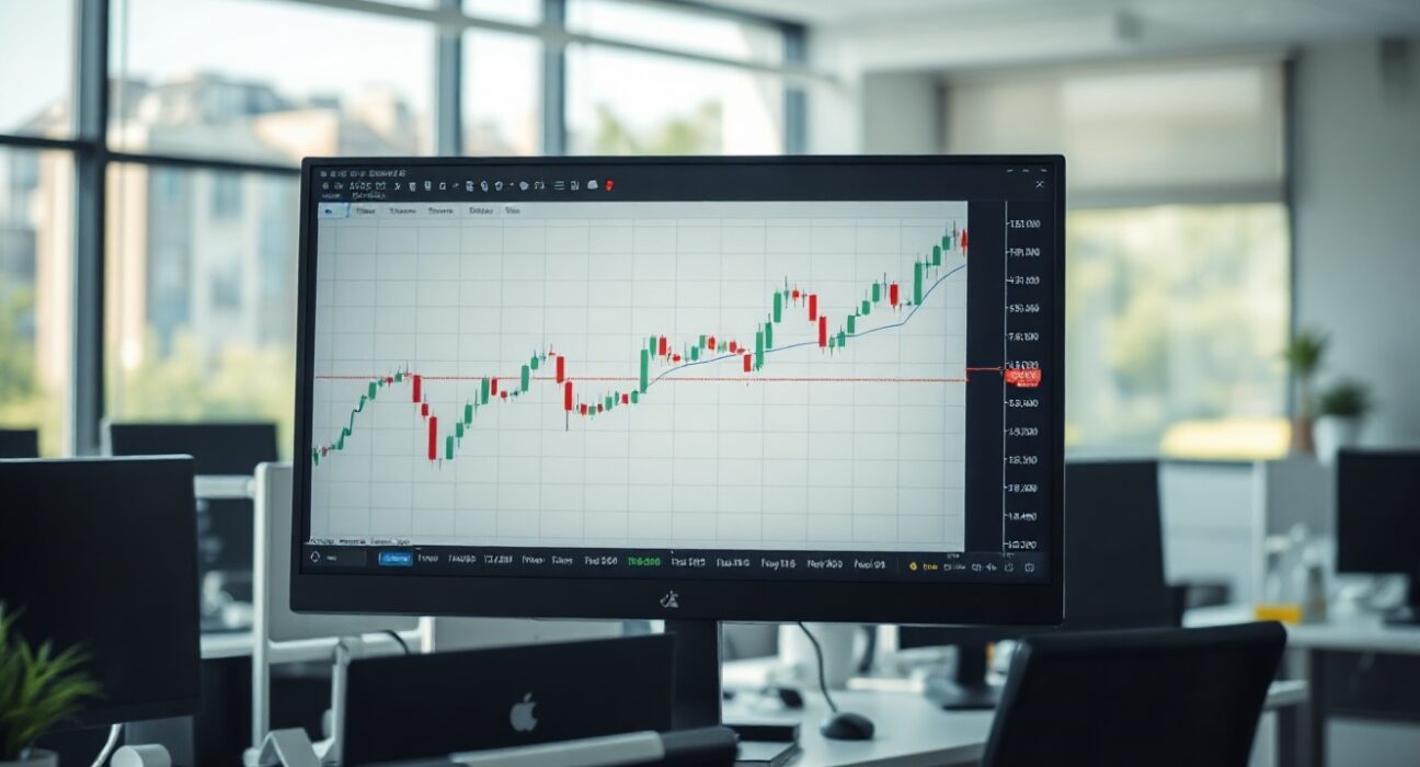 EUR/CAD forex chart on a monitor in a trading office