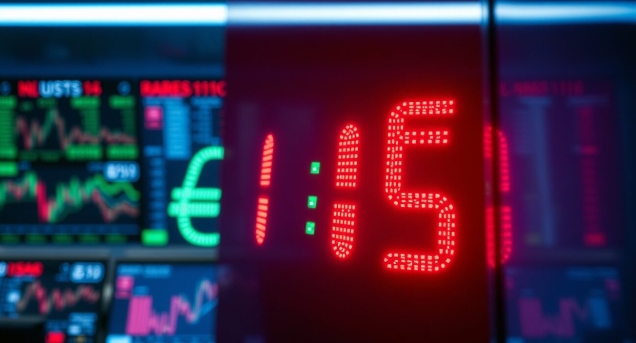 Digital trading screen showing EUR/USD exchange rate with Euro and US Dollar symbols