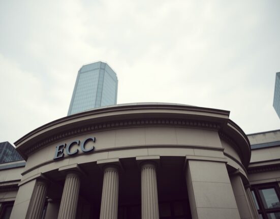 European Central Bank headquarters in Frankfurt under overcast sky, representing monetary policy analysis.
