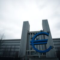European Central Bank headquarters in Frankfurt under overcast sky, representing Eurozone economic outlook