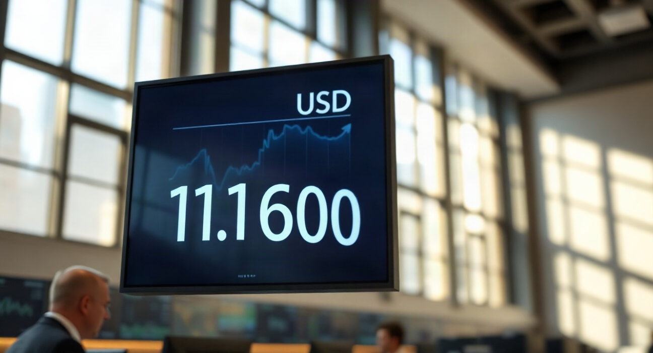EUR/USD exchange rate display showing 1.1600 on a financial screen