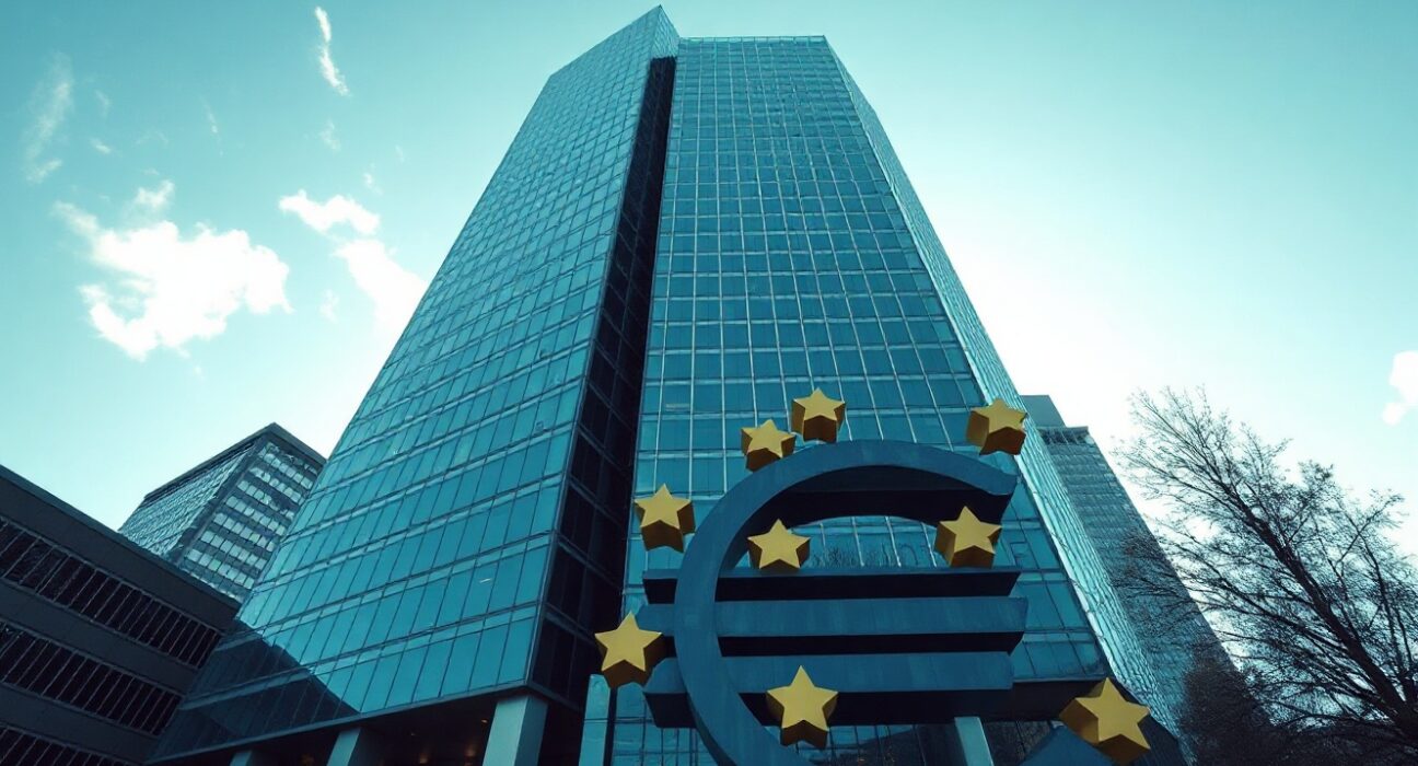 European Central Bank building in Frankfurt, symbolizing euro stability amid PMI data