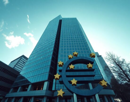 European Central Bank building in Frankfurt, symbolizing euro stability amid PMI data
